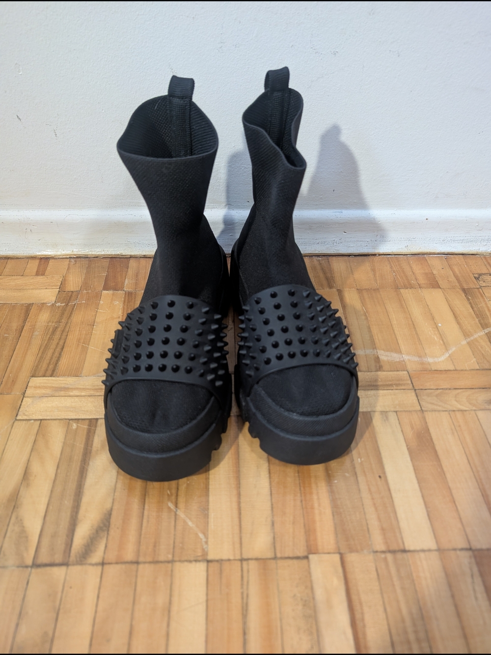Black Studded Sock Booties - Women's Ankle Boots